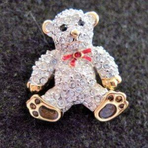 FLASH SALE Swarovski Swan Signed Small Teddy Bear Brooch crystals & enamel